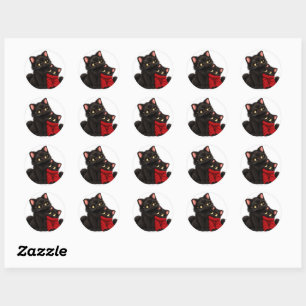 Cute Black Cat Mum And Kitten Reading Book - Book Classic Round Sticker