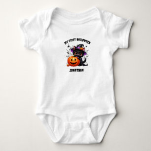 Cute Black Cat My First Halloween Pumpkin  Baby Bodysuit
