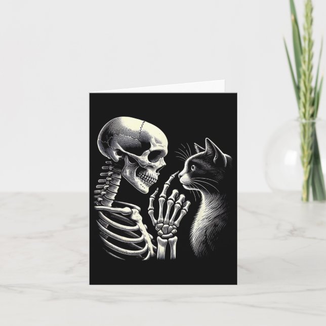 Cute Black Cat Nose Skeleton Hand Funny Halloween  Card (Front)