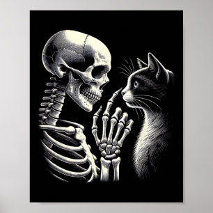 Cute Black Cat Nose Skeleton Hand Funny Halloween Poster