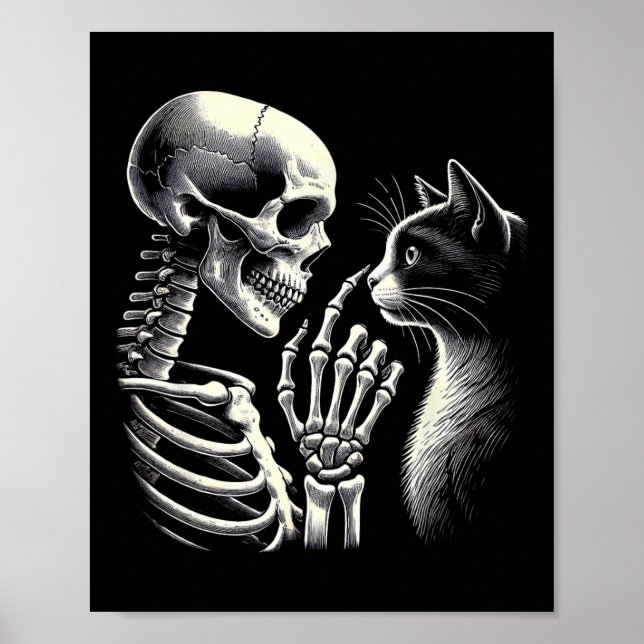 Cute Black Cat Nose Skeleton Hand Funny Halloween  Poster (Front)