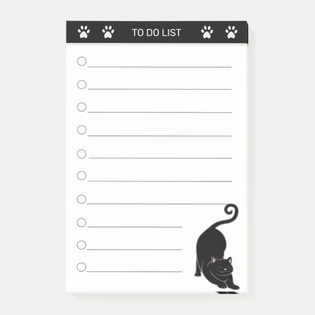 Cute black cat on black & white post-it notes (Front)