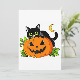 Cute Black Cat on Halloween Jack-O'-Lantern Pumpki Invitation