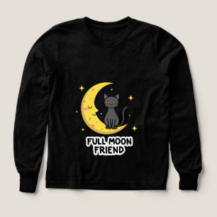Cute Black Cat on Moon - Full Moon Friend