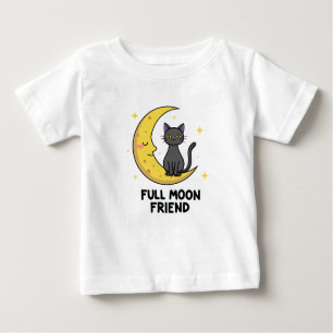 Cute Black Cat on Moon - Full Moon Friend Baby T-Shirt
