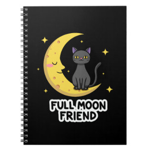 Cute Black Cat on Moon - Full Moon Friend Notebook