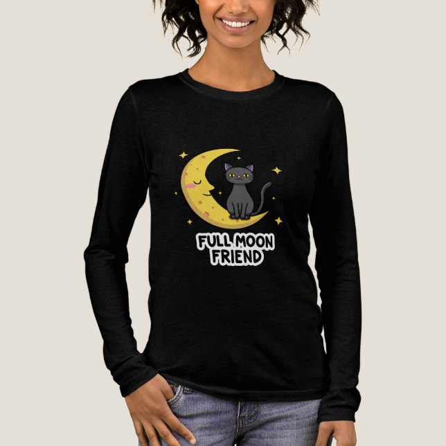Cute Black Cat on Moon - Full Moon Friend Tri-Blend Shirt (Front)