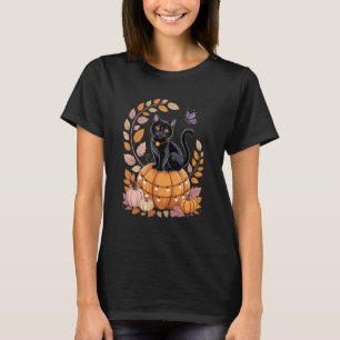 Cute Black Cat on Pumpkin with Fairy Lights and a T-Shirt