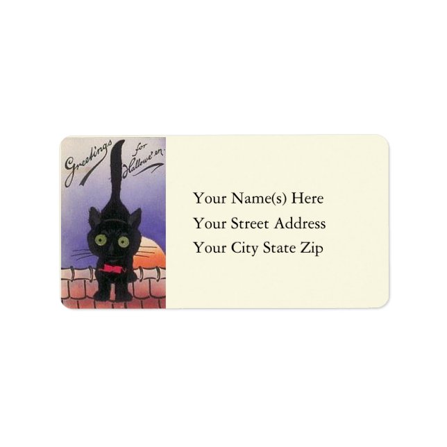 Cute Black Cat on Roof Halloween Address Label (Front)