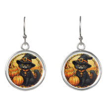Cute Black Cat Orange Pumpkin Halloween