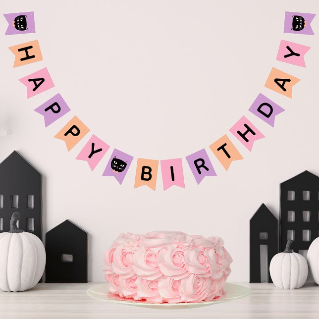 Cute Black Cat Pastel Halloween Happy Birthday Bunting (Creator Uploaded)