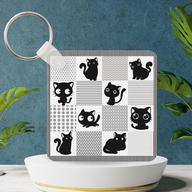 Cute Black Cat Pattern Key Ring (Cute Black Cat Pattern Keychain)