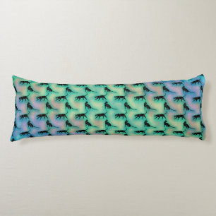 Cute Black Cat Pattern on Blue Green Body Cushion
