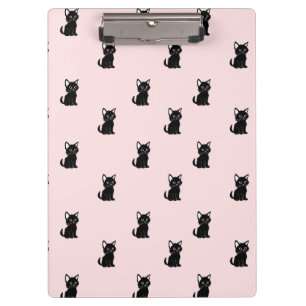 Cute Black Cat Pattern on Pastel Pink Clipboard