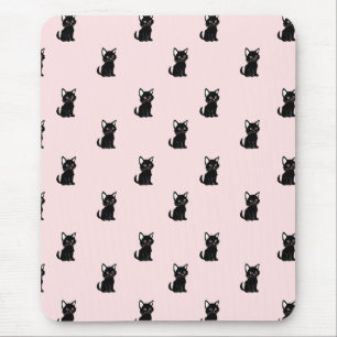 Cute Black Cat Pattern on Pastel Pink Mouse Pad