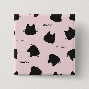 Cute Black Cat Pattern Pink Meow Kitty 15 Cm Square Badge