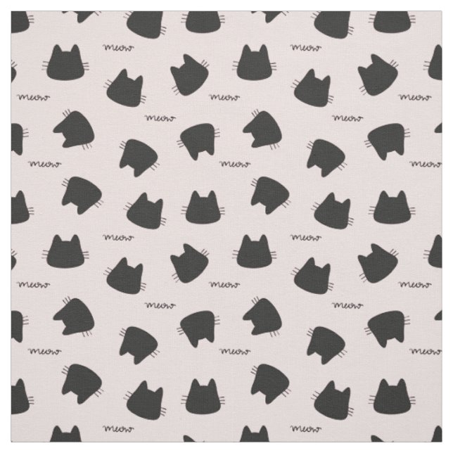 Cute Black Cat Pattern Pink Meow Kitty Fabric (Swatch)