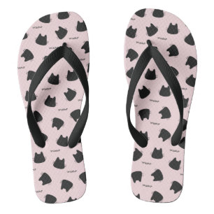 Cute Black Cat Pattern Pink Meow Kitty Jandals
