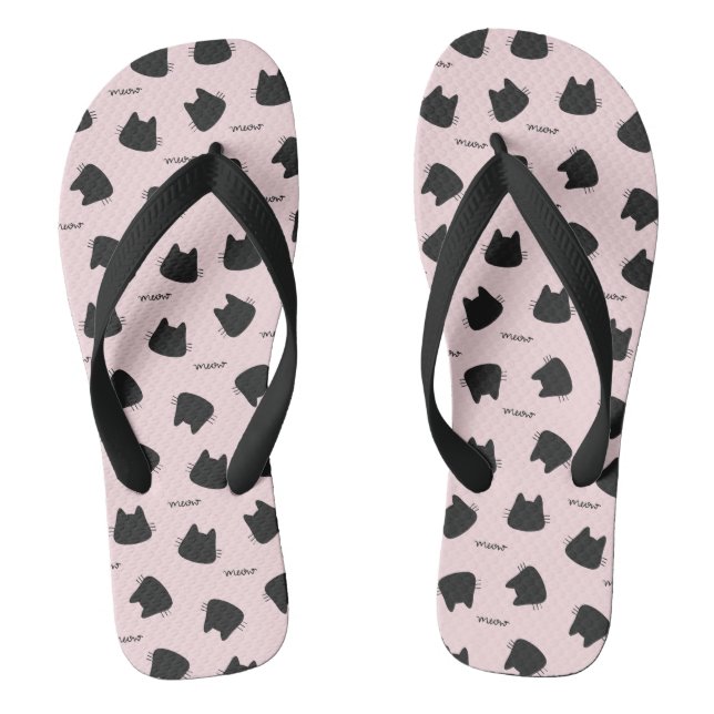Cute Black Cat Pattern Pink Meow Kitty Jandals (Footbed)