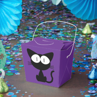 Cute Black Cat Pattern Violet Birthday Party Favour Box