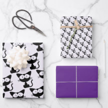Cute Black Cat Pattern Whimsical Set Of