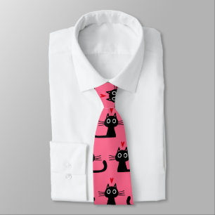 Cute Black Cat Patterned Valentine's Day Hearts Tie