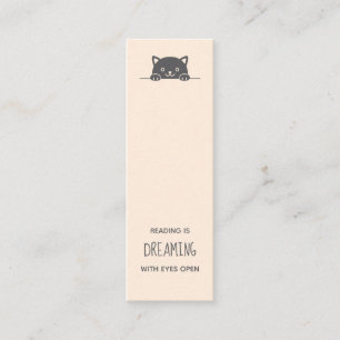 Cute Black Cat Peeking above Bookmark Quote Mini Business Card