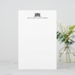 Cute Black Cat Peeking above Custom Text Stationery