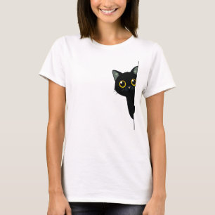 Cute Black Cat Peeking Around the Corner   Funny  T-Shirt