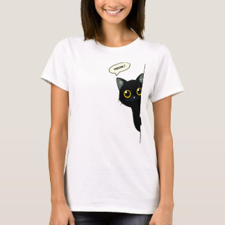 Cute Black Cat Peeking Around the Corner | Funny T-Shirt