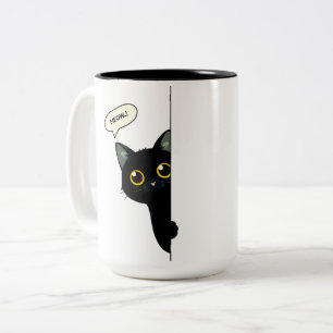 Cute Black Cat Peeking Around the Corner   Funny  Two-Tone Coffee Mug