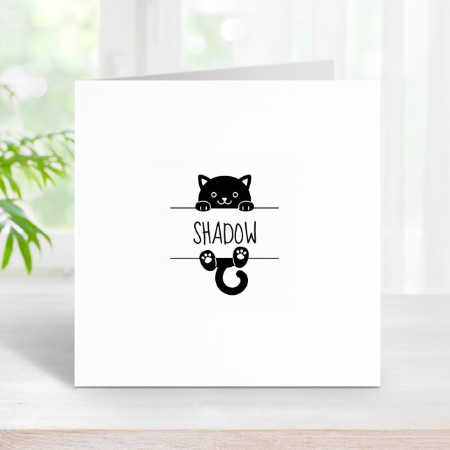 Cute Black Cat Peeking Custom Name 1x1 Rubber Stamp (Creator Uploaded)