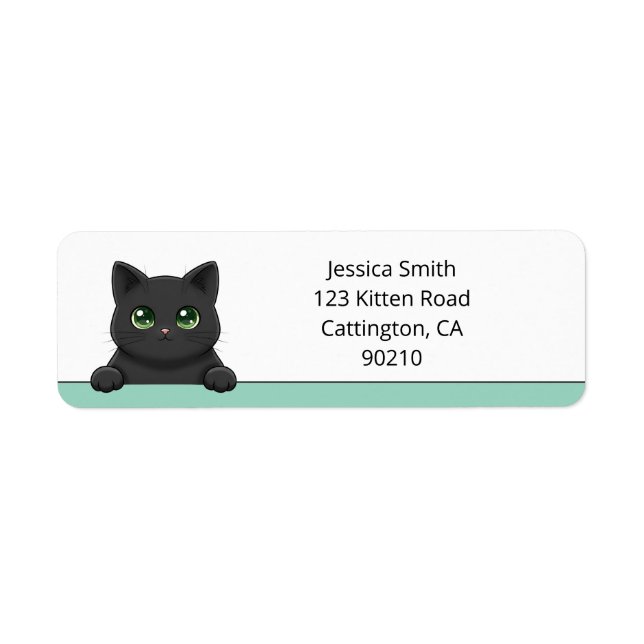 Cute Black Cat Peeking Mint Custom Return Address (Front)