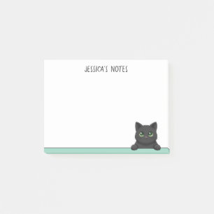 Cute Black Cat Peeking Mint Personalized Post-it Notes