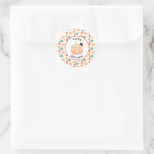 Cute Black Cat Peeking Over a Pumpkin Halloween Classic Round Sticker