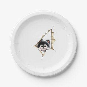 Cute Black Cat Peeking Paper Plate - Funny Animal