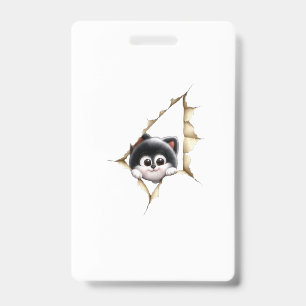 Cute Black Cat Peeking Paper Plate - Funny Animal ID Badge