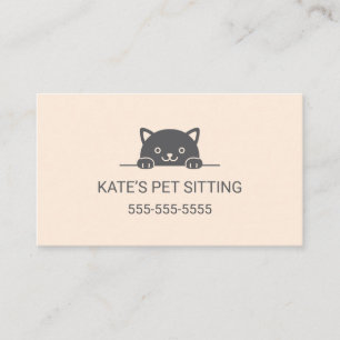 Cute Black Cat Peeking Pet Sitting Service Business Card