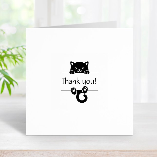 Cute Black Cat Peeking Thank You 1x1 Rubber Stamp (Creator Uploaded)