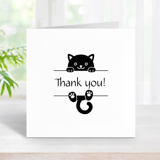 Cute Black Cat Peeking Thank You Rubber Stamp (Creator Uploaded)
