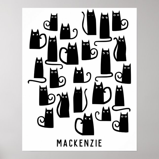 Cute Black Cat Personalised Poster (Front)