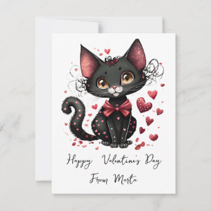 Cute black cat personalised valentine holiday card
