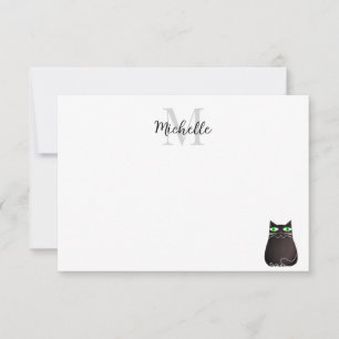 Cute Black Cat Personalized Monogram Card