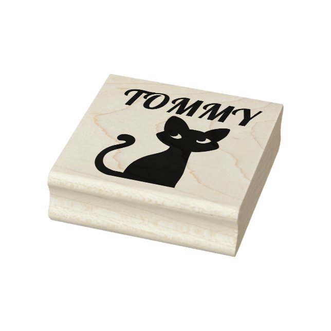 CUTE BLACK CAT PERSONALIZED NAME RUBBER STAMPS (Stamp)