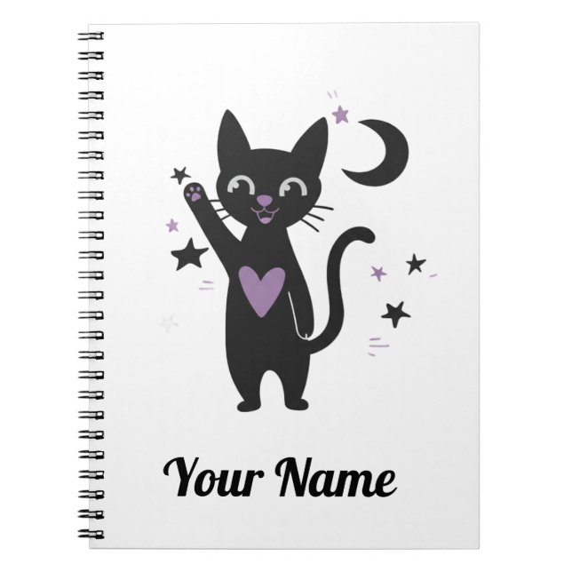 Cute Black Cat Personalized Notebook (Front)