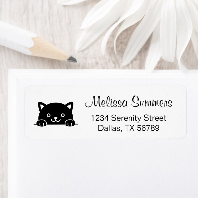 Cute Black Cat Pet Return Address (Insitu)