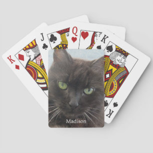 Cute Black Cat Photo Personalised Name  Playing Cards