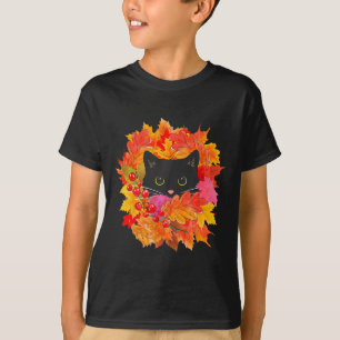 Cute Black Cat Pile Of Leaves Cute Cats And Fall S T-Shirt