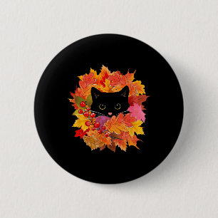 Cute Black Cat Pile Of Leaves Fall Autumn Season 6 Cm Round Badge