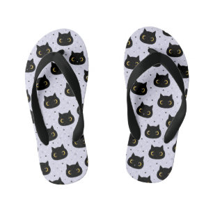 Cute Black Cat Polka Dot Pattern Kid's Jandals